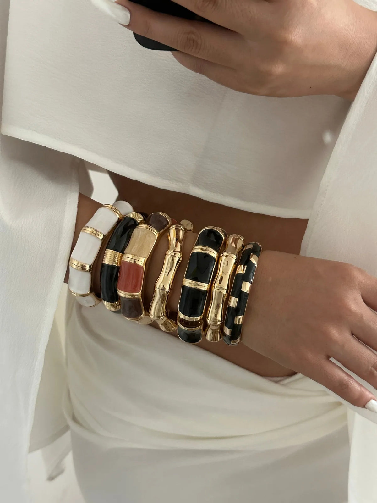 Bohemian Black White Enamel Cuff Bracelet