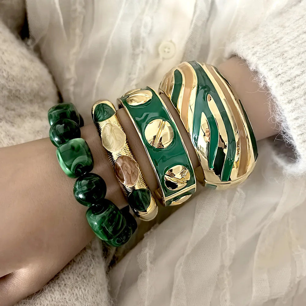 Hip Hop Green Dripping Oil Enamel Cuff Bracelet